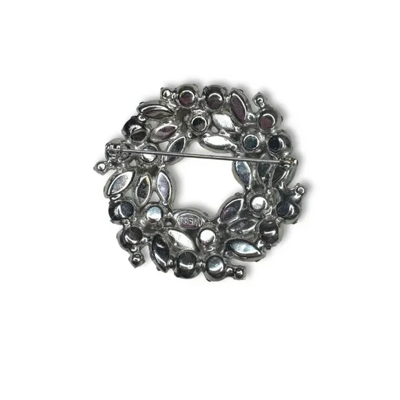 Weiss Silver Tone Clear Crystal Wreath Brooch Vintage - Picture 2 of 9